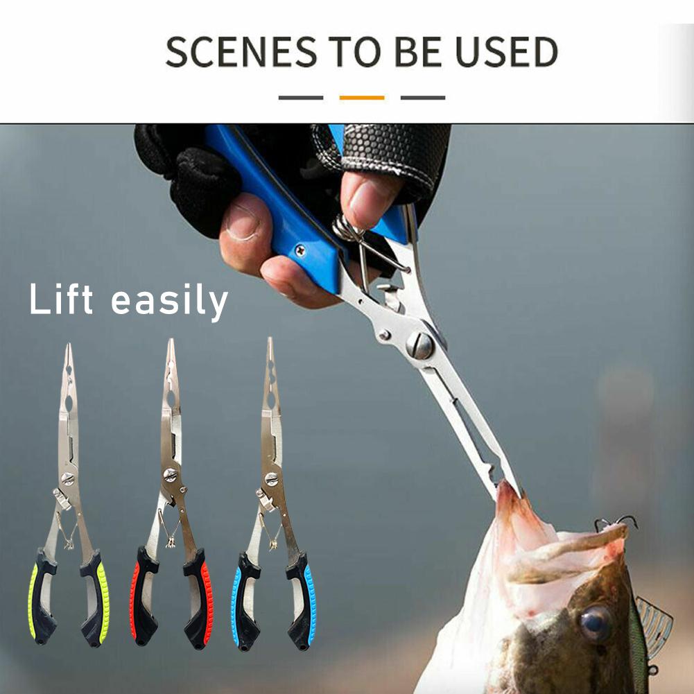 Fishing Equipment Warehouse - Edelstahl-Angelzange, multifunktional, mit Splitringöffner, Geflechtlinienschneider, Anti-Rutsch-Hakenentferner,