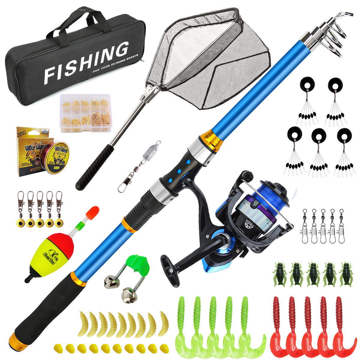 Fishing Equipment For Kids - 2,1–3,6 m Teleskop-Angelruten-Set aus Glasfaser mit