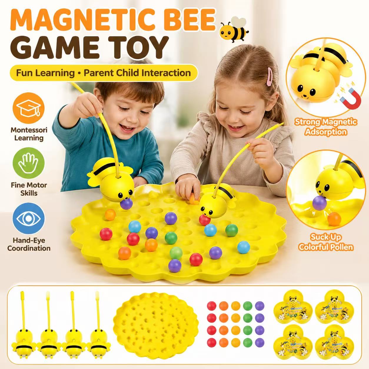 Fishing Equipment For Kids - Niedliches Bienen-Honigsammel-Magnetspiel, Lehrreiches Spaßspielzeug für Kinder,